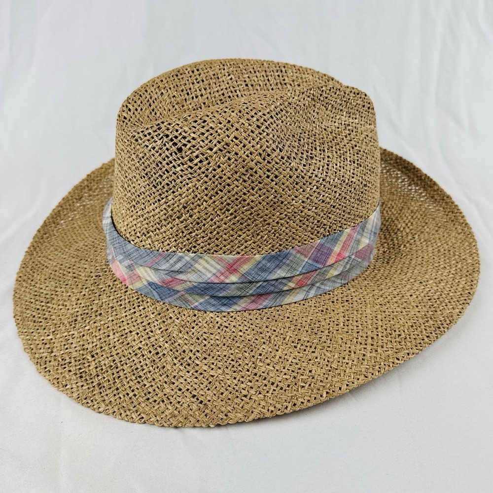 Chi Chi Rodriguez Golf Straw Hat Vintage 90s USA Made Plaid Wide Brim